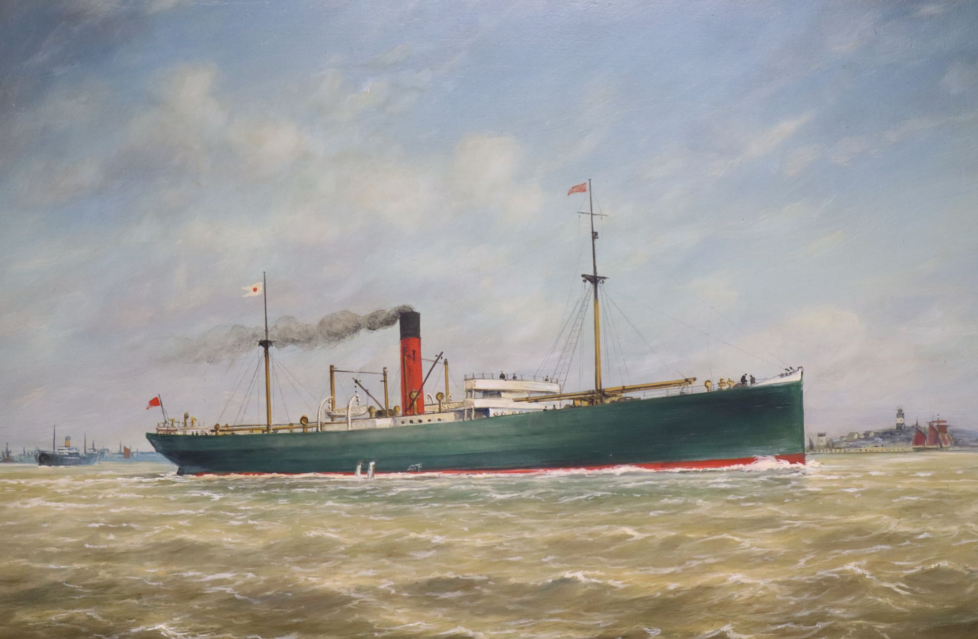 Max Parsons A.R.C.A. (1915-1998), steamship off the coast, 39 x 59cm